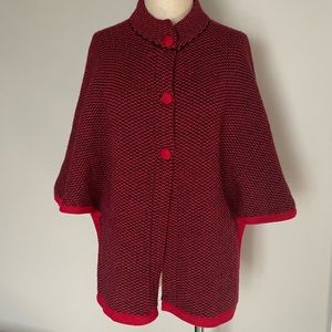Vintage red and black button down sweater/cape